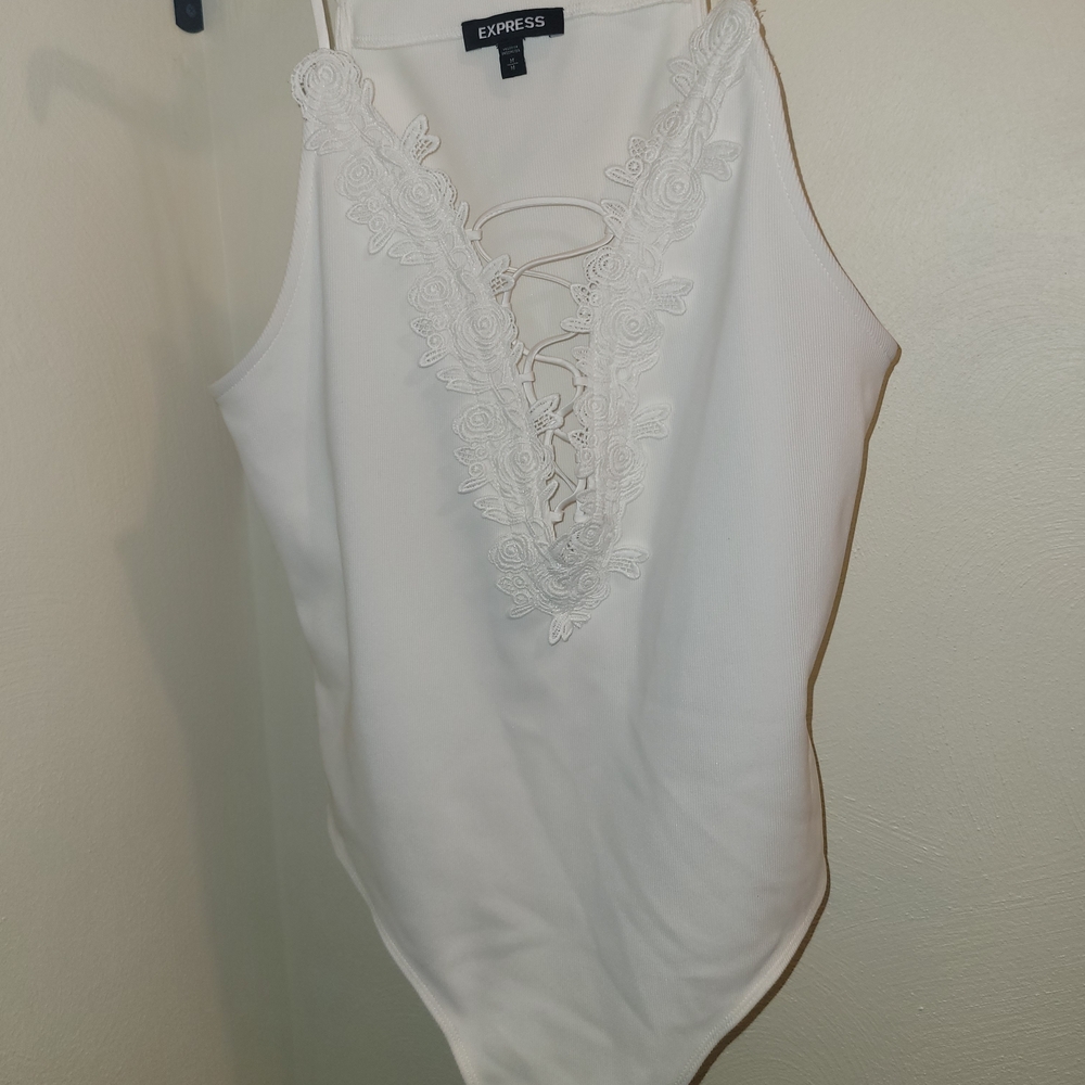 Express Ivory Lace-Up Bodysuit